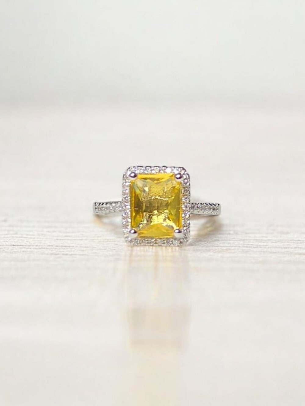 Radiant Canary Yellow Halo Cubic Zirconia Statement Ring - Size 6.75